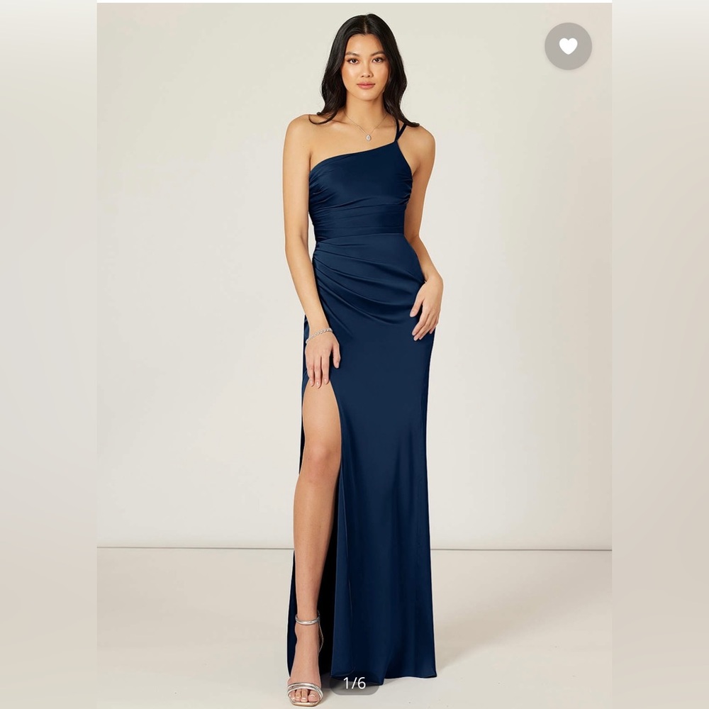 Azazie One-Shoulder Navy Blue Wedding Dress